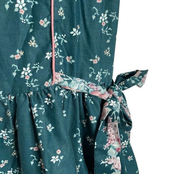 Vtg Daisy Kingdom Girls Handmade Cotton Floral Fancy Party Dress Green Ruffle - Picture 4 of 6